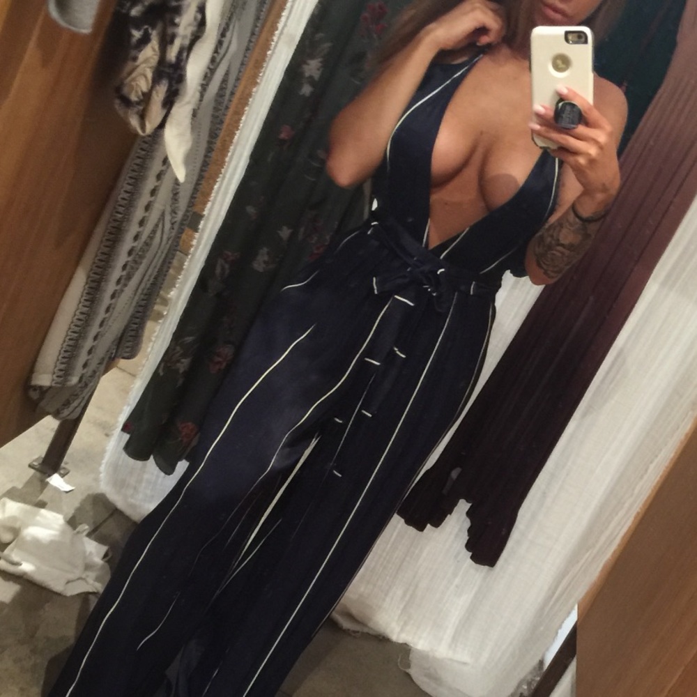 Faithful the Brand Riley Striped Navy Jumpsuit
